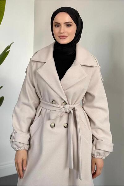 TRENDTESETTÜR Women's Beige (Stone) Belted Coat t 3426