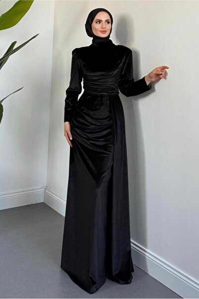 TRENDTESETTÜR Women's Black Velvet Evening Dress t 4288
