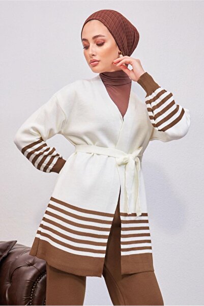 TRENDTESETTÜR Women's Taba Belted Knitwear Cardigan t 3708-1