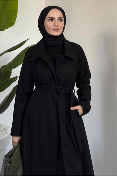 TRENDTESETTÜR Women's Black Belted Coat t 6326