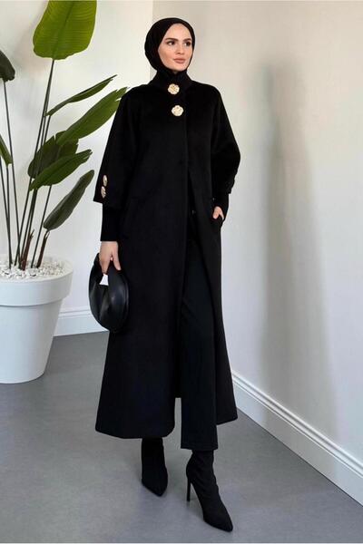 TRENDTESETTÜR Women's Black Cashemere Coat t 4526