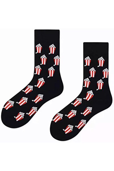 Generic جوارب قطنية سوداء بتصميم الفشار - جوارب عصرية للجنسين