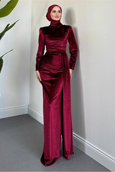 TRENDTESETTÜR Women's Red Velvet Evening Dress t 4288