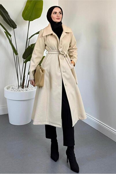 TRENDTESETTÜR ΓΥΝΑΙΚΕΙΟ ΜΠΕΖ (ΠΕΤΡΙΝΟ) ΠΑΛΤΟ ΜΕ ΖΩΝΗ T 6326