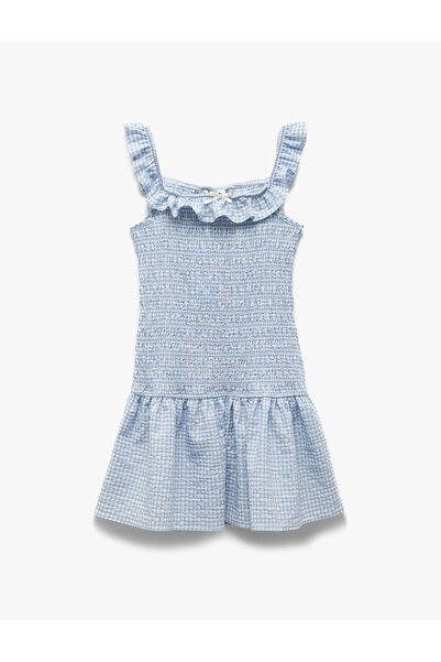 Koton Mini rochie cu decolteu barca, cu umeri expusi, cu detaliu de volane în carouri