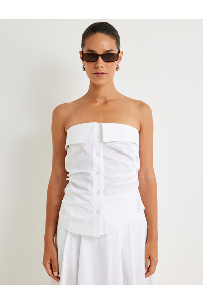 Koton Ποπλίνα στράπλες με λεπτομέρεια από κατασκευασμένο βαμβάκι με κουμπιά εφαρμοστό