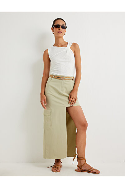 Koton Asymmetric Collar Top Sleeveless Knot Detail Textured Slim Fit