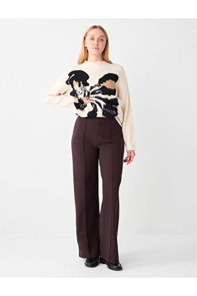 Jimmy Key Pantaloni Bitter Brown Wide Leg talie înaltă Long din material subțire