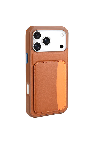 Case 4U Apple Iphone 17 Pro Kılıf Kartlıklı X-Kart Silikon Kapak Kahverengi
