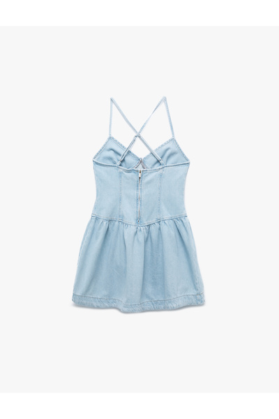 Koton Mini rochie din denim cu bretele încrucișate cu decolteu în V