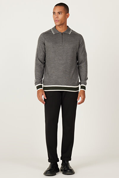 ALTINYILDIZ CLASSICS Сіро-зелений вовняний стандартний крій, нормальний крій, поло-комір, трикотажний светр