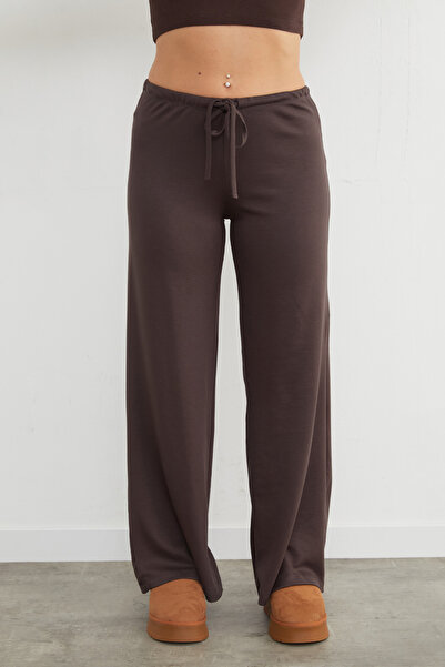 Fulla Moda Παντελόνι Modal με φαρδύ πόδι και δεμένη μέση