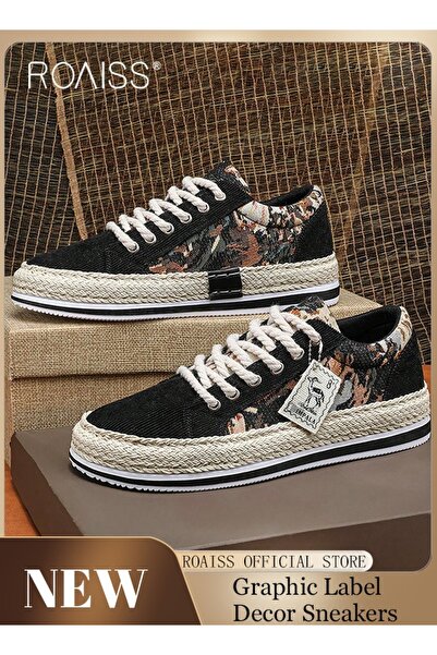 ROAISS Men Classic Canvas Shoes, Low Top Lace Top Board Shoes, Casual Retro S...