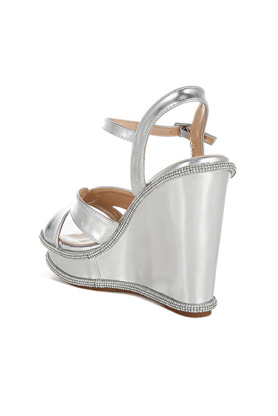 london Rag Women Rhinestones Embellished Wedge Sandals in Silver