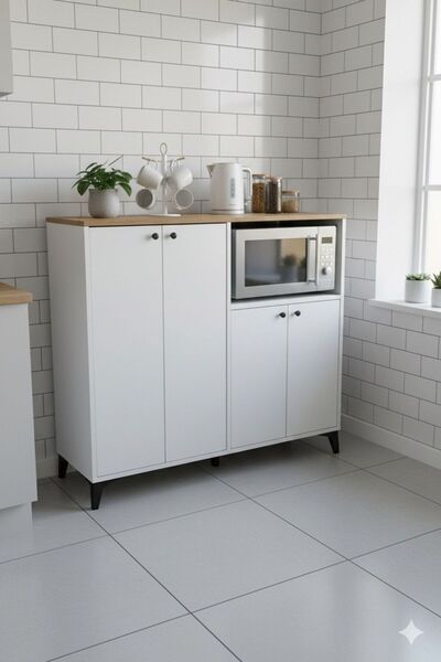 VİNMOB TV ÜNİTELERİ 4 KAPAKLI MİKRODALGA DOLABI RAFLI ÇOK AMAÇLI DOLAP KAHVE KÖŞESİ DOLABI