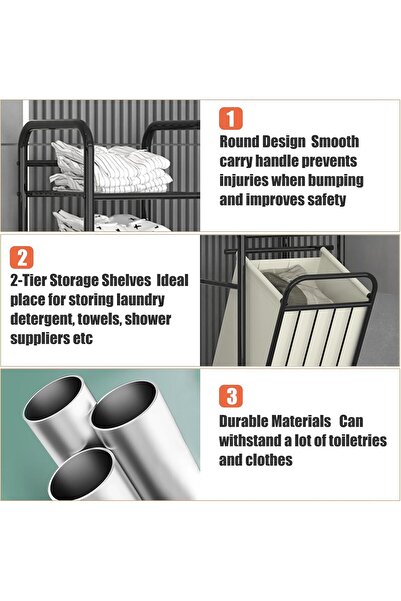 Generic Tilt Out Laundry Hamper with 2-Tier Shelves and Removable Liner Bag