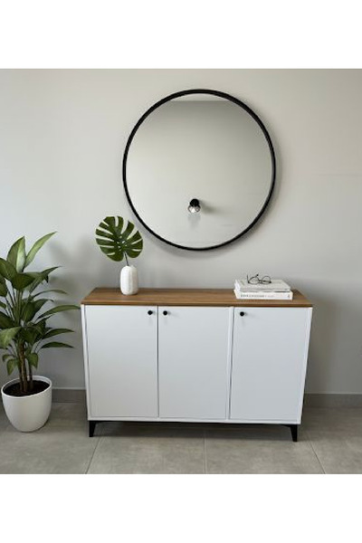 VİNMOB TV ÜNİTELERİ 3 KAPAKLI KAHVE KÖŞESİ DOLABI RAFLI ÇOK AMAÇLI DOLAP