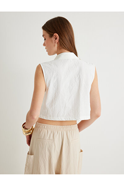 Koton Crop Sleeveless Shirt with Flap Pocket Detail