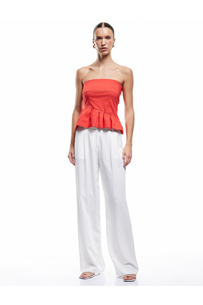 Koton Ruffled Strapless Blouse with Cat Detail