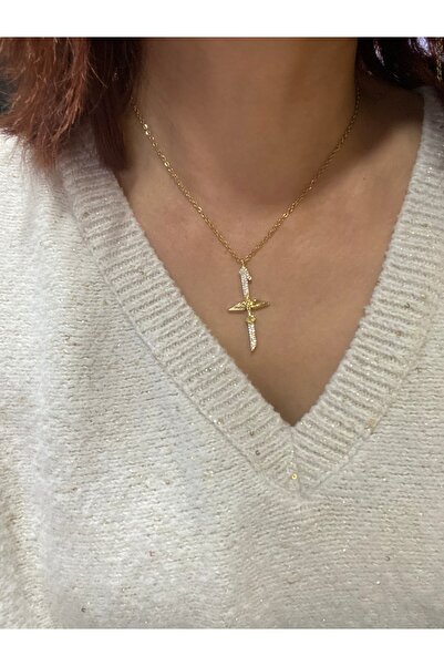 Byoz store Çelik gold zincir elif harf üzeri melek kolye