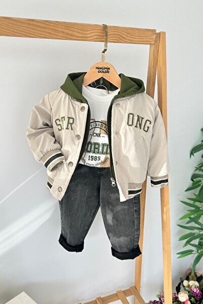 Minigimin Cicileri My Little One's Cicileri Strong Print Jacketed 3-Piece Boy's Suit - Beige