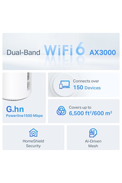 DECO نظام AX3000 + G1500 Powerline Mesh WiFi 6 للمنزل بالكامل