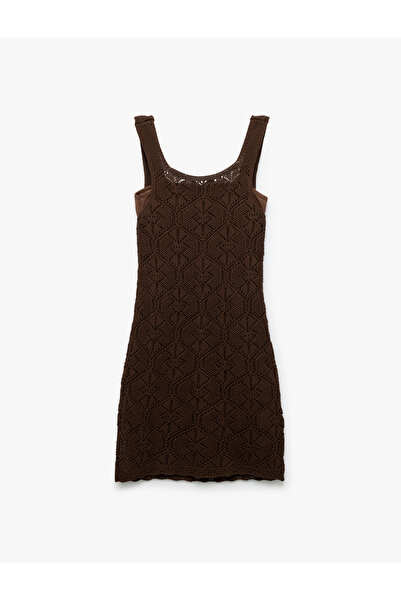 Koton Jacquard Crew Neck Sleeveless Mini Slim Dress