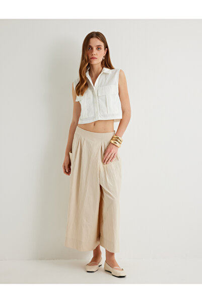 Koton Crop Sleeveless Shirt with Flap Pocket Detail