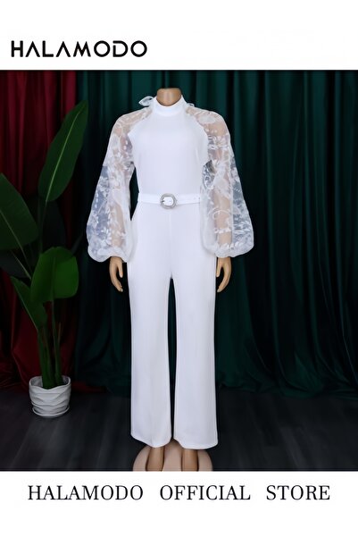 REOCLE Women's Jumpsuits With Belt Evening Prom Party Rompers Wide Leg Playsuit Pants