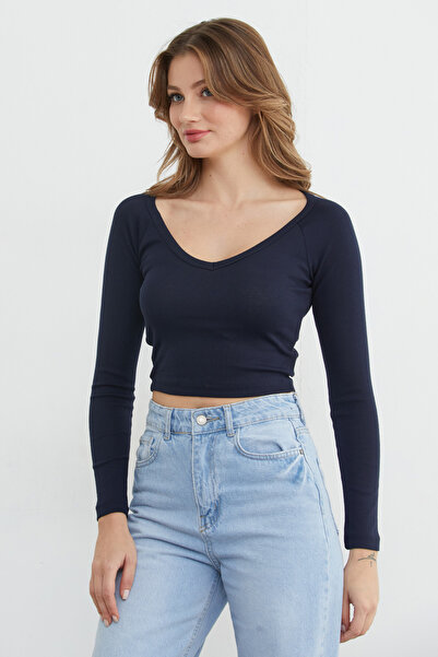 Fulla Moda Μπλούζα με μακρύ μανίκι με λαιμόκοψη σε σχήμα V