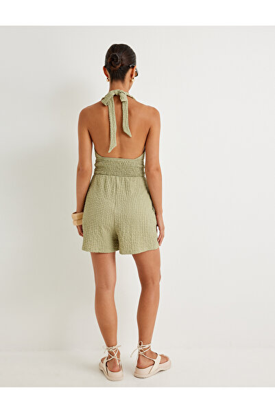 Koton Double-Breasted Halter Neck Mini Shorts Jumpsuit Textured Gipeli Halter Neck