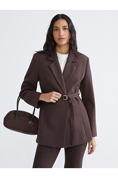LC Waikiki Lcw Modest Brown Women's Blazer Jacket, Pack of Belt