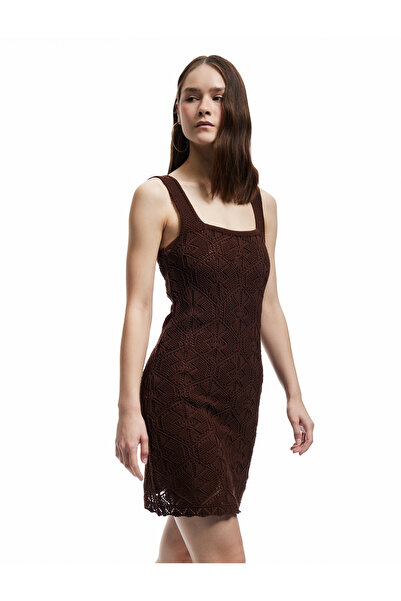 Koton Jacquard Crew Neck Sleeveless Mini Slim Dress