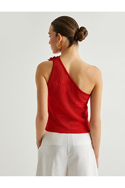 Koton One Shoulder Lace-Like Knit Floral Detailed Tank Top