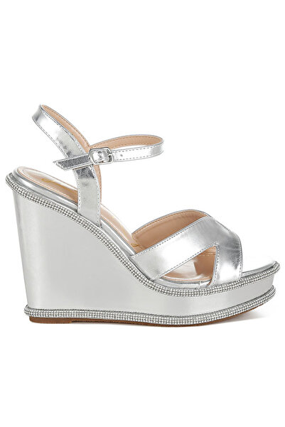 london Rag Women Rhinestones Embellished Wedge Sandals in Silver