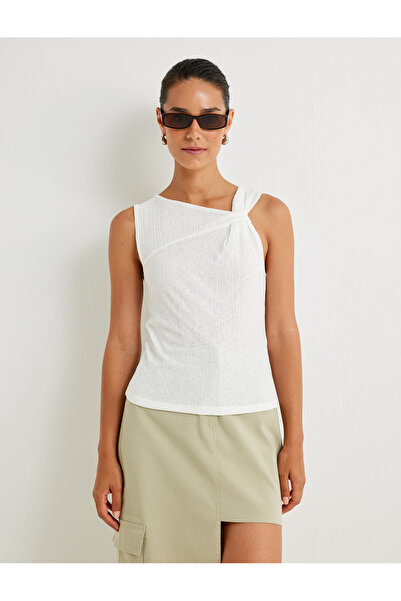 Koton Asymmetric Collar Top Sleeveless Knot Detail Textured Slim Fit