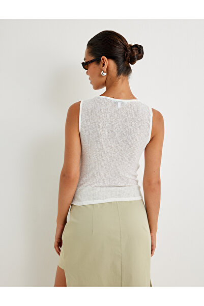 Koton Asymmetric Collar Top Sleeveless Knot Detail Textured Slim Fit