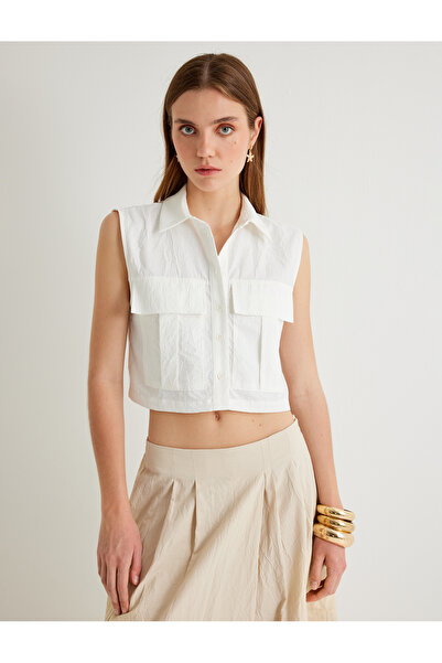 Koton Crop Sleeveless Shirt with Flap Pocket Detail