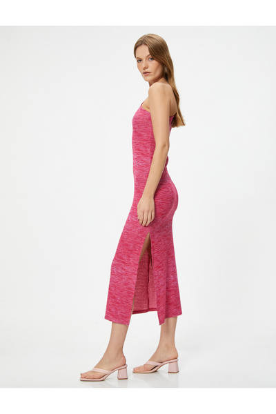Koton Long One Shoulder Dress Asymmetrical Neckline Ribbed Knit