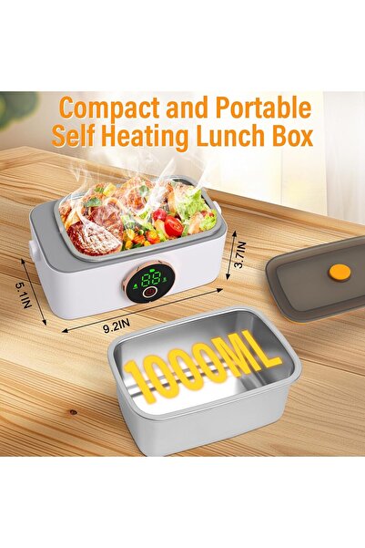 Generic Rechargeable Electric Lunch Box Cordless Food Warmer 16000mAh Battery Portable 1.2L Stainless Steel