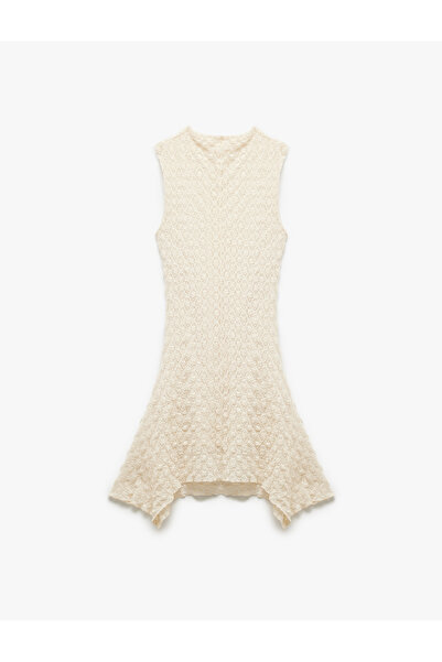 Koton Sleeveless Lined Round Neck Asymmetrical Mini Lace Dress