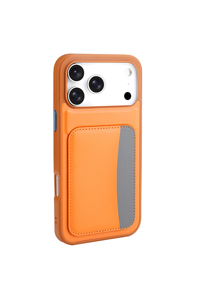 Case 4U Apple Iphone 17 Pro Kılıf Kartlıklı X-Kart Silikon Kapak Turuncu
