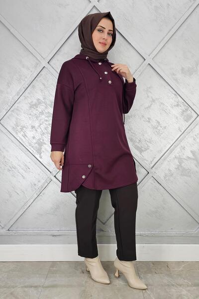 PYS KADIN ÇIT ÇITLI KAPÜŞONLU TESETTÜR TUNİK