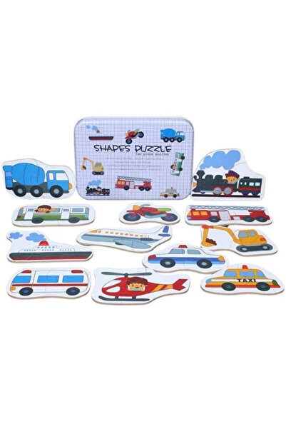 bebeLOGIC Puzzle educativ din lemn bebeLOGIC™, VEHICULE, cutie metalica, 17x1...