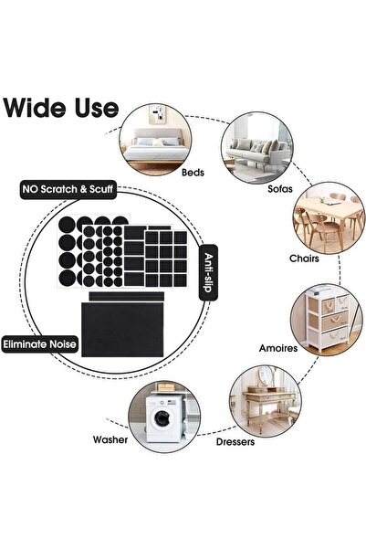 JZS Felt Furniture Pads 48 Pcs Self Adhesive Black