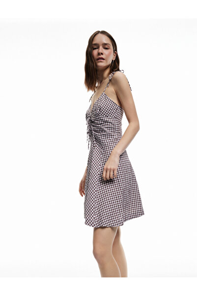 Koton A-Line V-Neck Mini Dress with Tie Detail and Straps