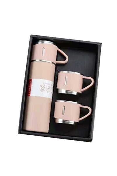 FORHOUSE Termos roz cu 2 căni de rezervă din oțel inoxidabil 500 ml