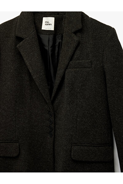 Koton Viscose Blend Wide Collar Pocket Detail Buttoned Long Sleeve Jacket