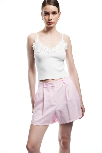 Koton Πλεκτή μπλούζα με λεπτές τιράντες με λουλουδάτη απλικέ λεπτομέρεια