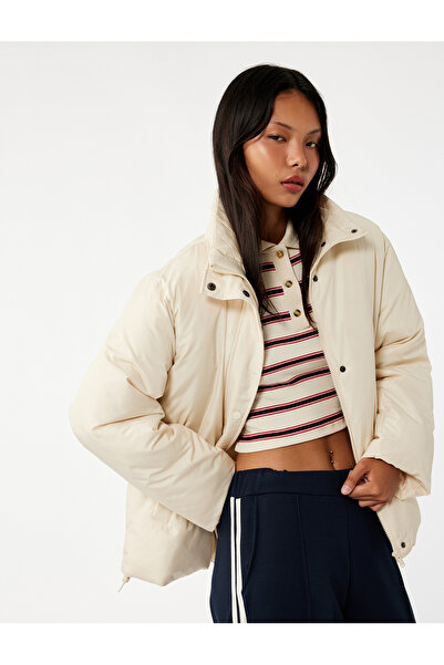 Koton Long Sleeve Comfortable Fit Anorak Jacket with Mock Neck Snap Button Pockets